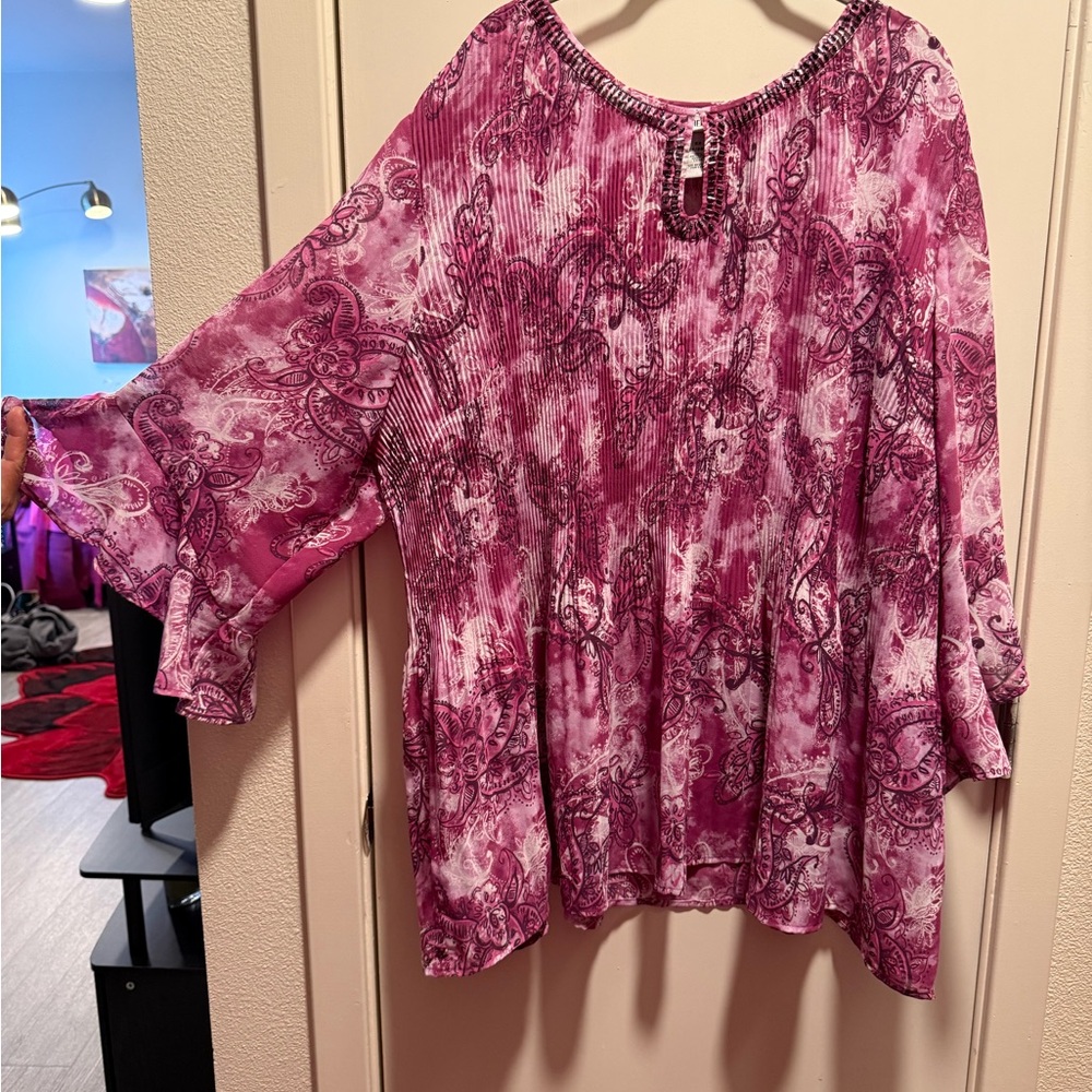 Catherines Purple and Pink Bell Sleeve Blouse